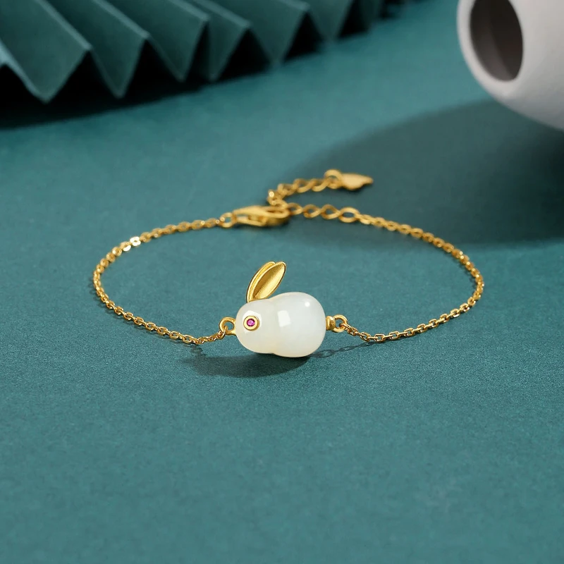 

Блестящий браслет из серебра 925 пробы, нефритовый браслет, кролик, Новый китайский стиль, Изящные Ювелирные изделия для женщин, подарок