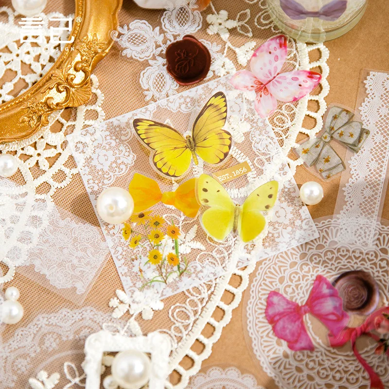 

Kawaii стикер для канцелярских товаров винтажные кружевные цветы Бабочка рамка Сделай Сам декоративные наклейки белые чернила искусство рукоделие Скрапбукинг альбом