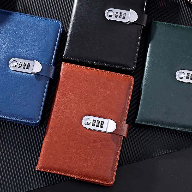

A5 Retro Password Notebook Personal Diary with Lock Code PU Leather Thick Notepad Daily Planner Book Office School Supplies Gift
