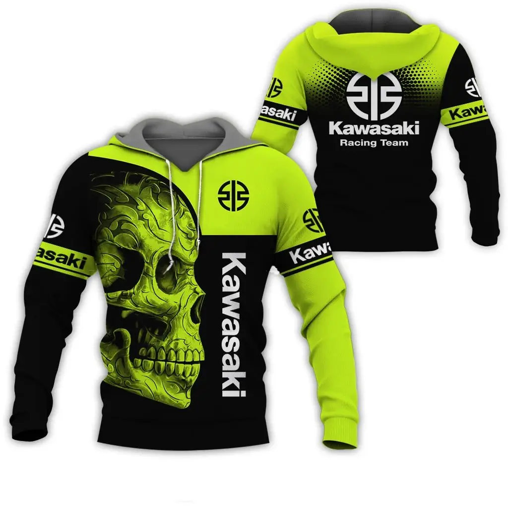 2024 Spring and Autumn 3D printed Kawasaki Ninja Motorcycle Ride off-road jumper extreme sports adventure unisex hoodie