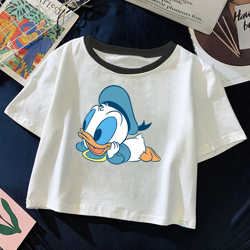 

Disney Cartoon Mini Mickey Kawaii T Shirt Women Funny Donald Duck Graphic Tees Anime Summer Tops Harajuku T-shirt Female Y2k Top
