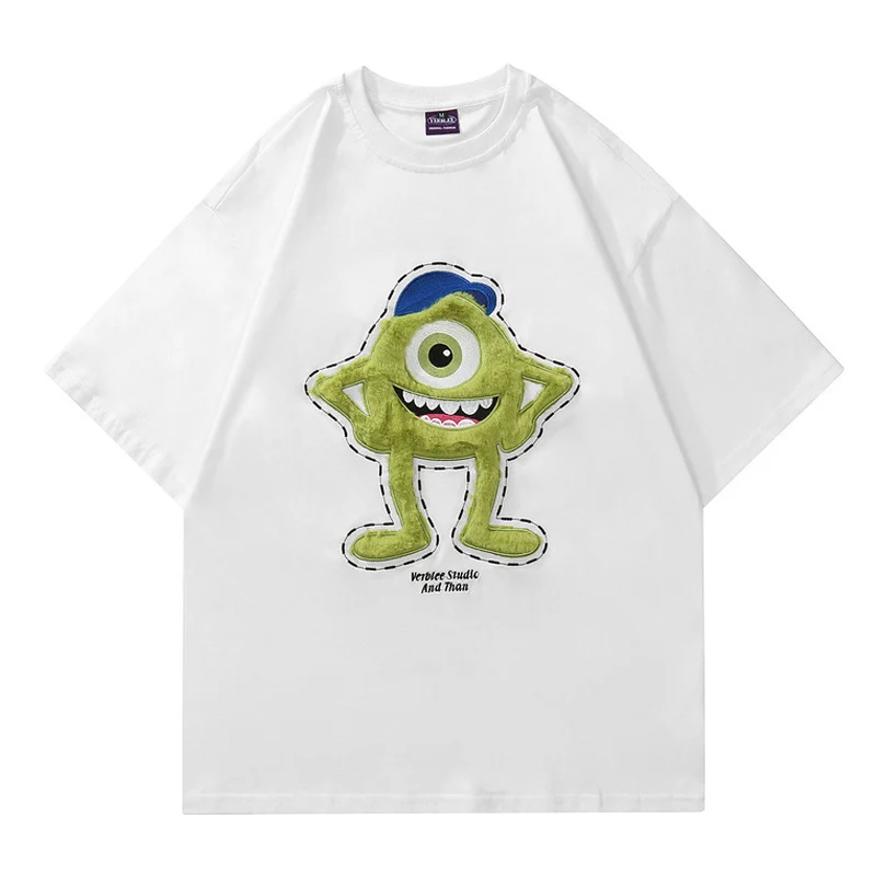

2022 Men Harajuku T-Shirt Hip Hop Streetwear Cartoon Flocking T Shirt Japanese Cartoon Tshirt Summer Short Sleeve Tops Cotton