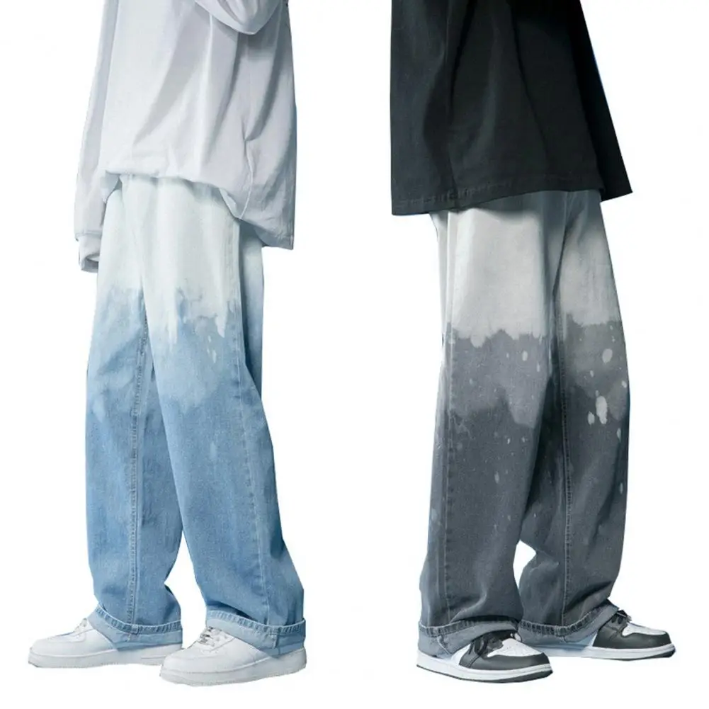 

Trousers Soft Men Jeans Frim Stitching Youthful Mid Waist Men Pants Great Stretch Hip Hop Style Denim Pants Daily Garment