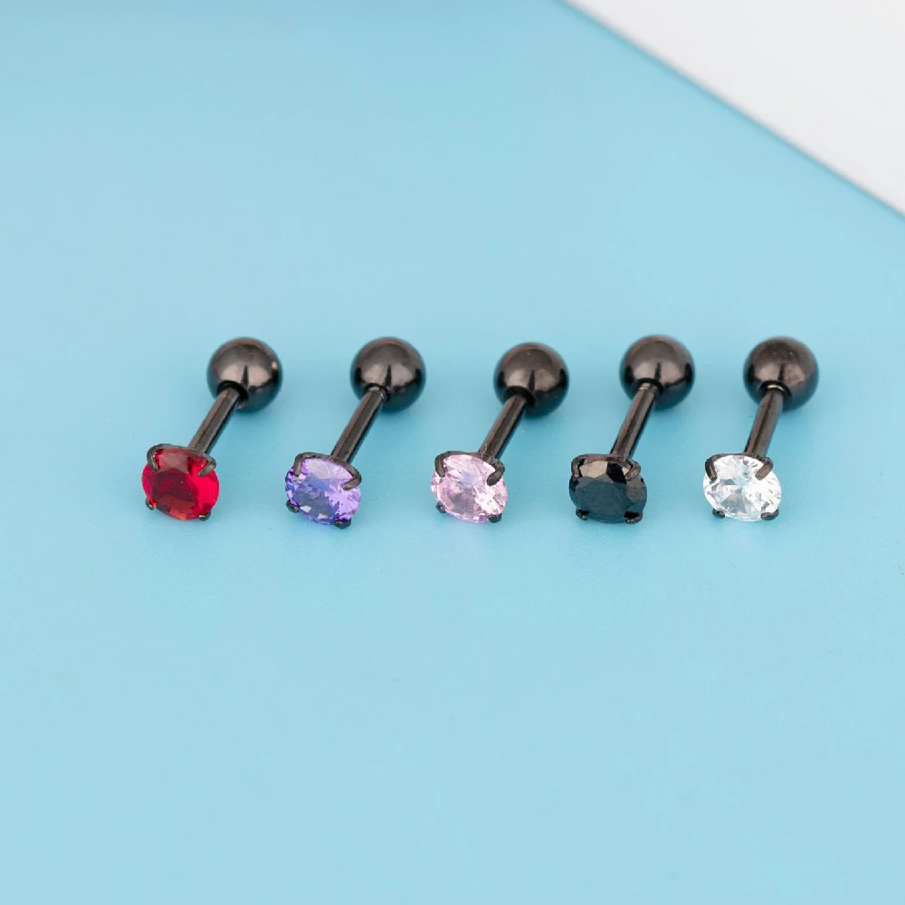 

4mm Black Screw-back Stud Earrings 316l Stainless steel Classical 9 Colors AAA Round Zircon Earring No Fade Allergy Free