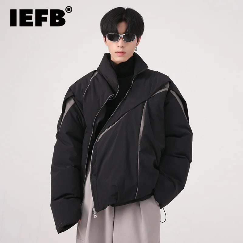 

IEFB Men's Wear Winter New Korean Fashion Loose Personality Pleated Color Design Cotton Male Jacket Contrast Male Tops 9A6096