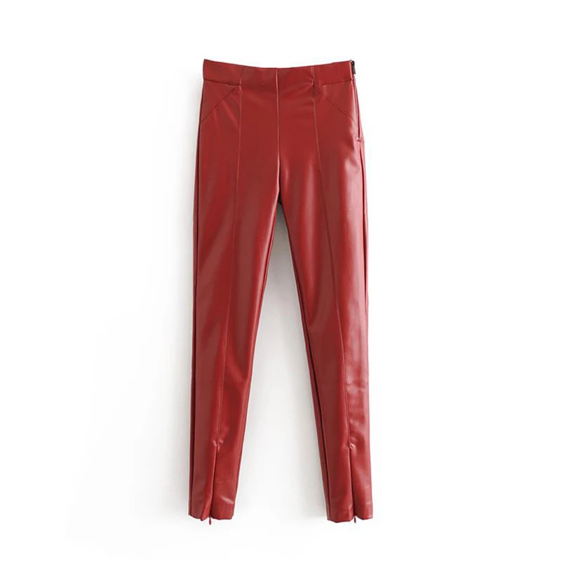 New Women Red Leather Leggings Reflective Shiny Stretch Tighten PU Pants High Waist Slim Sexy Leggings Autumn Winter Trousers