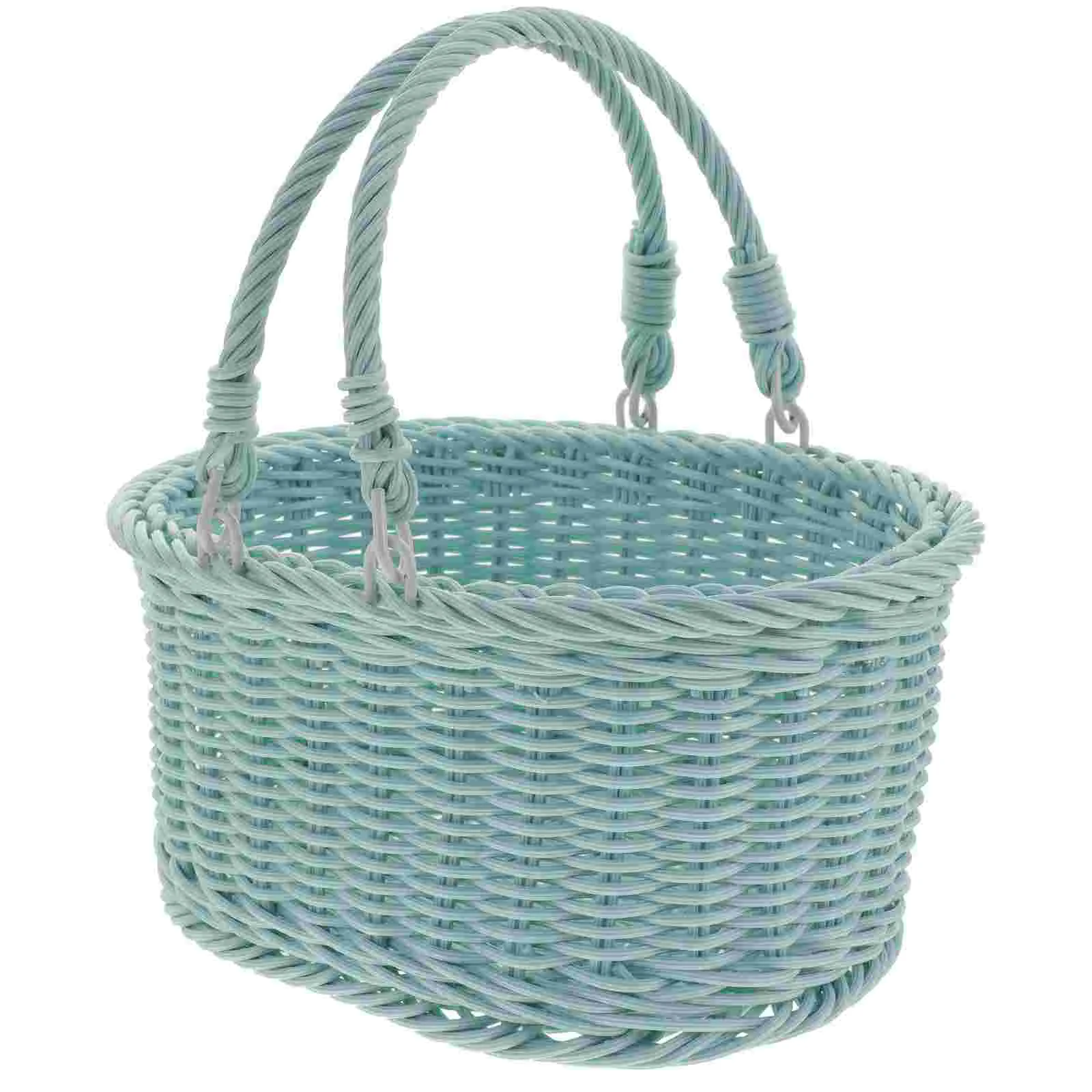 

Picnic Basket Flower Storage Colored Carrying Woven Laundry Handheld Kids Baskets Dessert Snacks Handle
