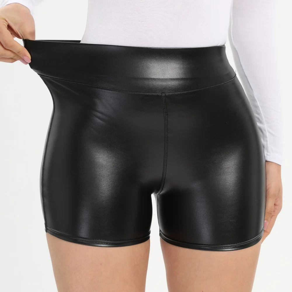 

2023Casual shorts, Sexy Black PU Leather Shorts Skinny Elastic High Waist Hot Short Pants Women Clothing Faux Leather Goth Legg