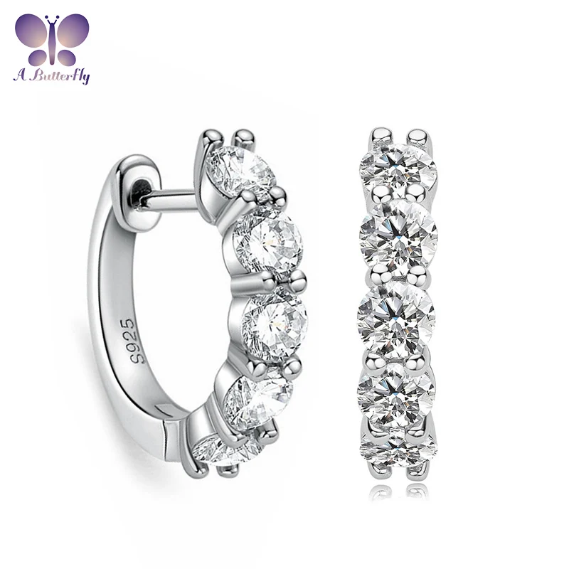 

A Butterfly D Color Moissanite 925 Sterling Silver Luxury 10 Stone Hoop Earrings Women's Fine Jewelry Birthday Gift