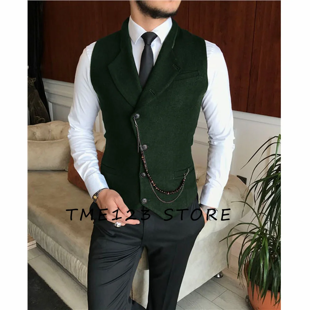 Fashion Single Breasted Suit Wool Vests for Men Grey Black High-end Male Waistcoat Slim Fit Formal Business Casual Vest