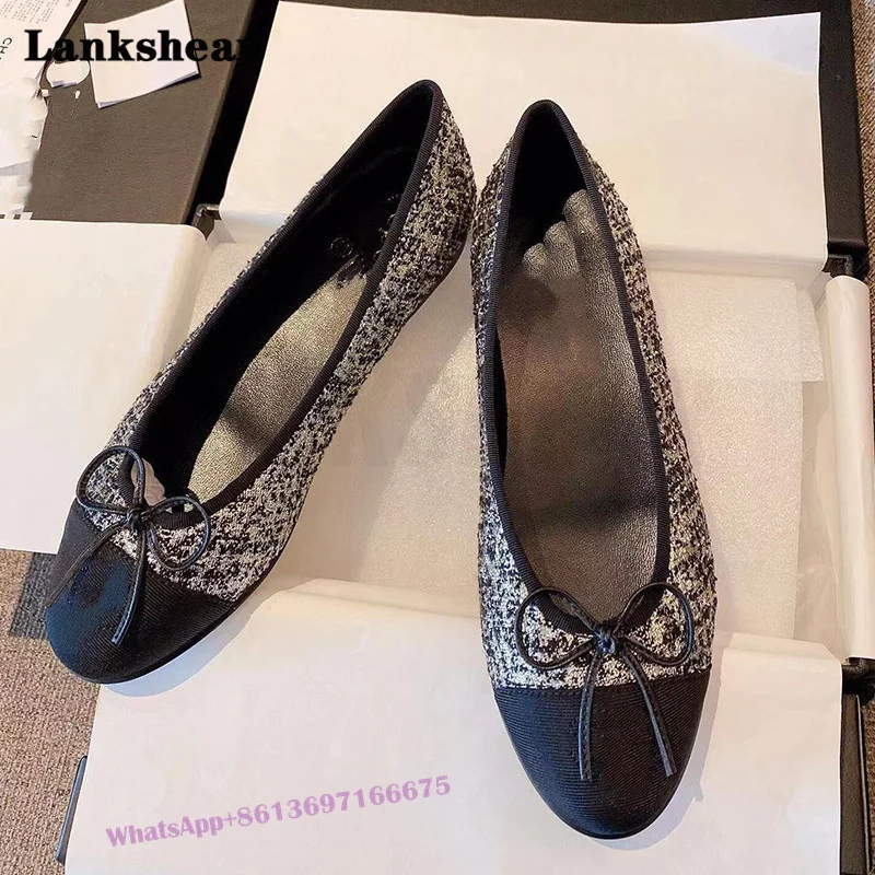 Bow Ballet Flats Shoes Woman Basic Pump Ballet Heels Two Color Stitching Bowknot Fashion Party Work Shoes Women Shoes Pumps