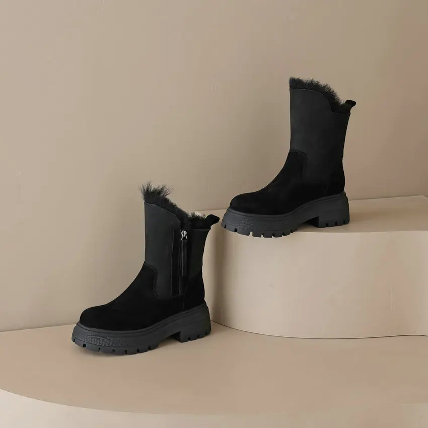 QUTAA/2024 г. Теплые шерстяные женские ботильоны повседневная обувь из натуральной
