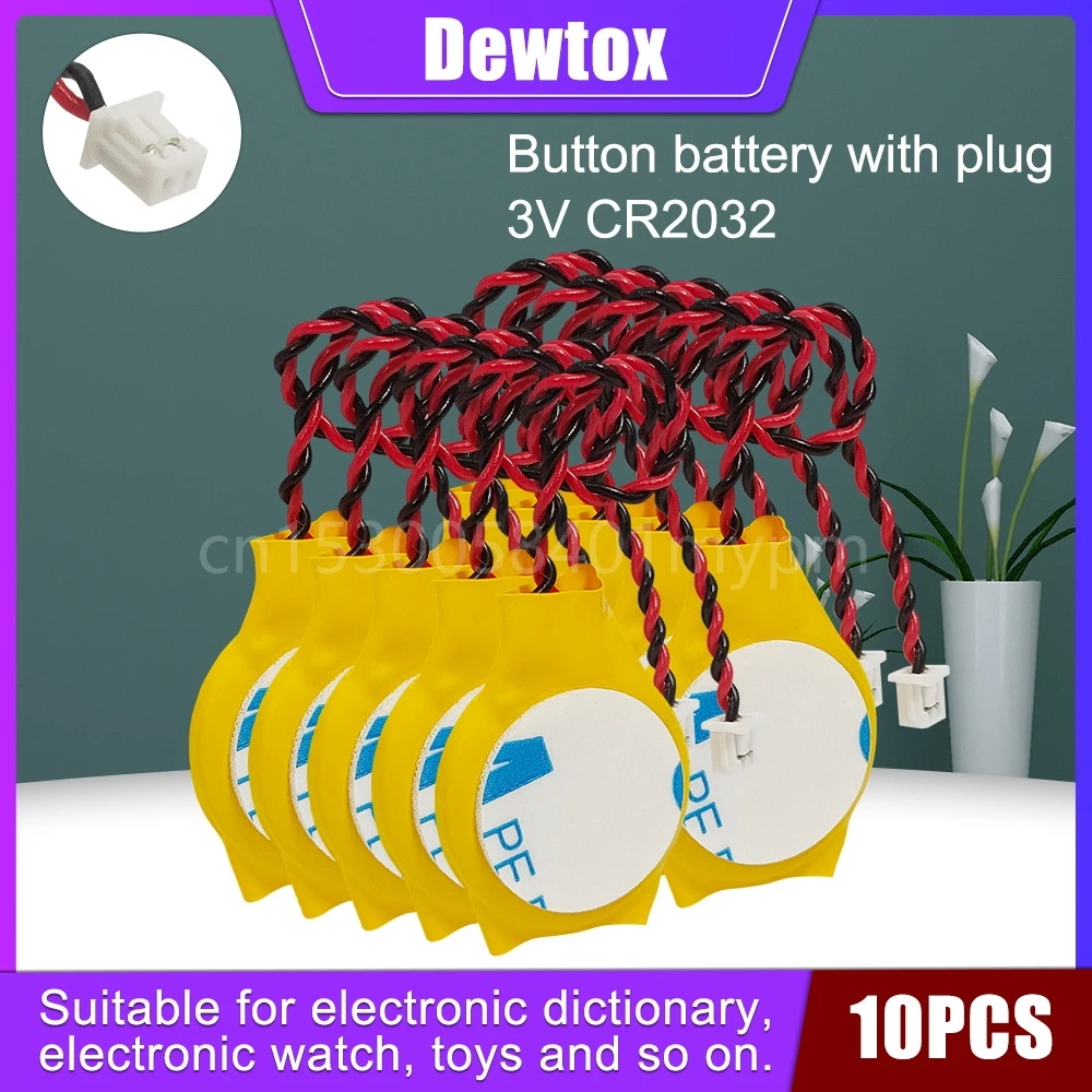 

10PCS Dewtox CR2032 3V Motherboard CMOS Strip Line Lithium Battery for Notebook Desktop Motherboard Computer