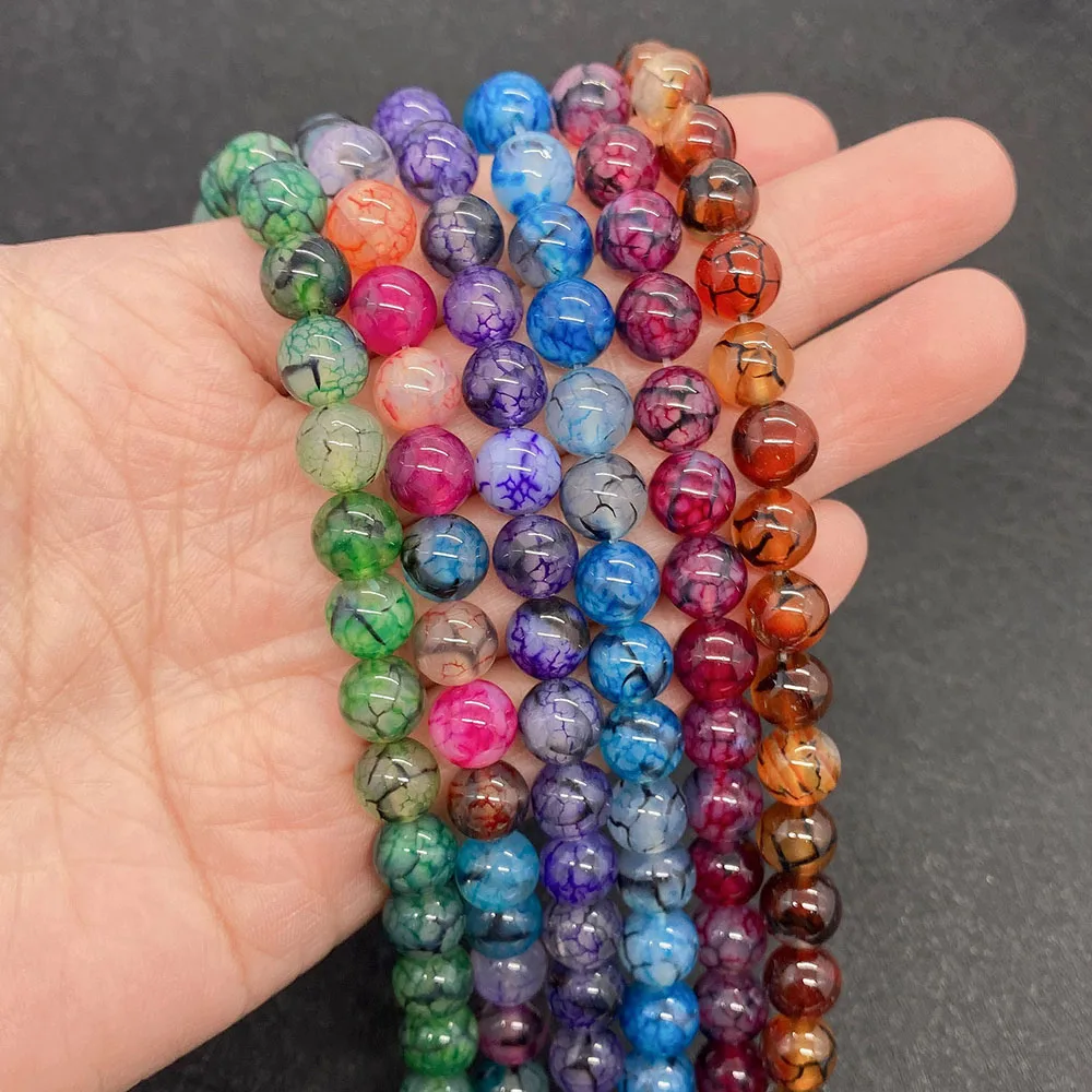 

Black Line Dragon Pattern Agate Natural Round Quartz Stone Loose Stone Beads for Jewelry Natural Stone Making DIY Bracelet