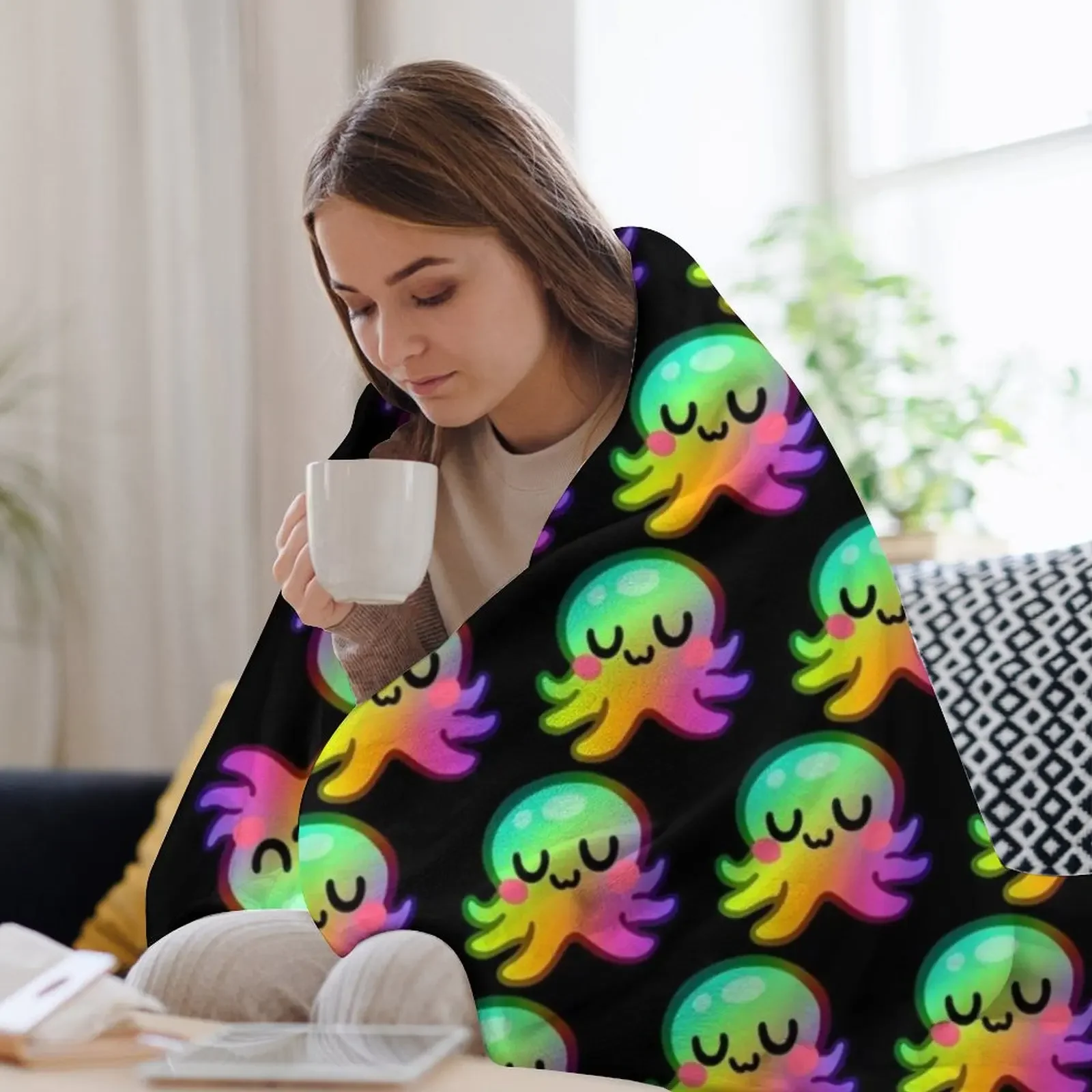 Радужное одеяло Kraken UwU фланелевая ткань мягкие большие винтажные одеяла