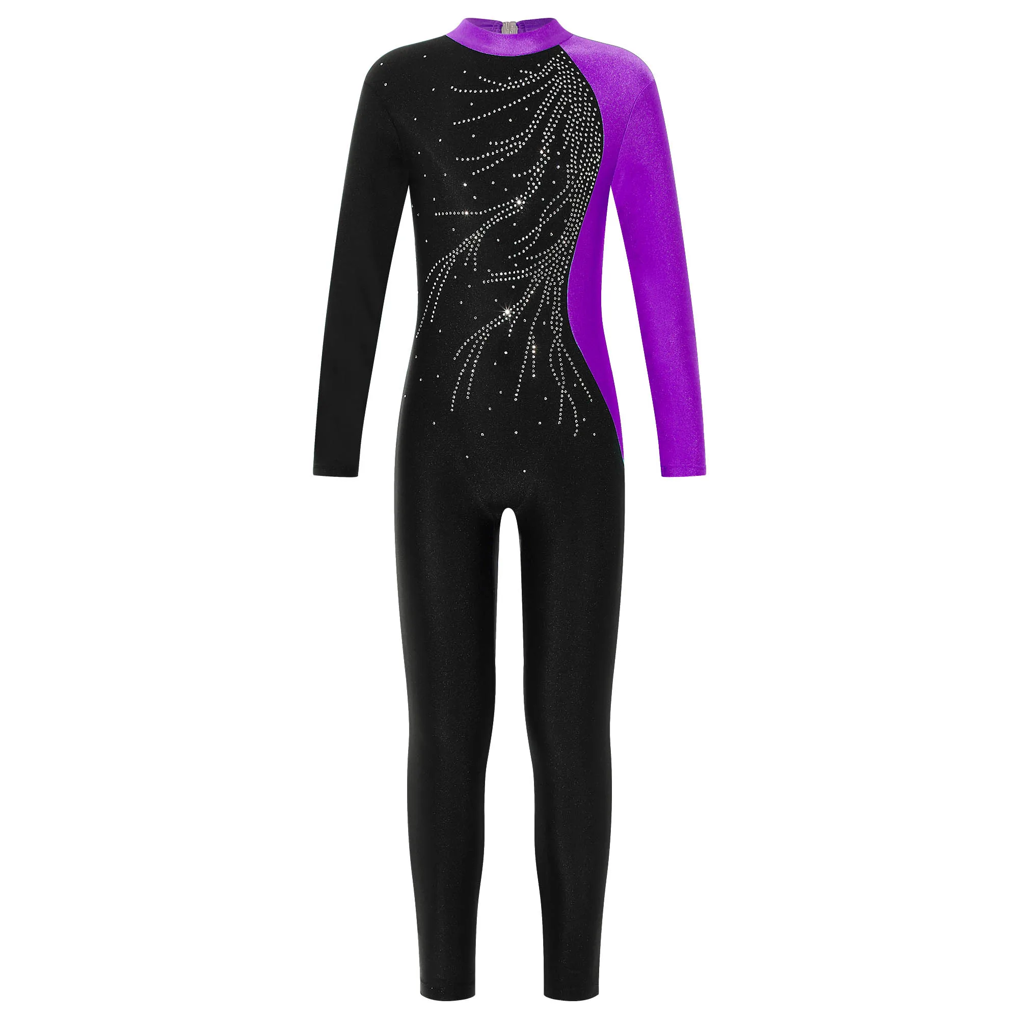 

Girls Kids Long Sleeve Rhinestone Ballet Dance Gymnastics Leotard Full Body Unitard Workout Bodysuit Jumpsuits Dancewear