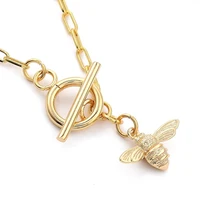 1pcs brass pendant necklaces with 304 stainless steel toggle clasps bees real 18k gold plated 17 91 inch45 5cm 2 5mm