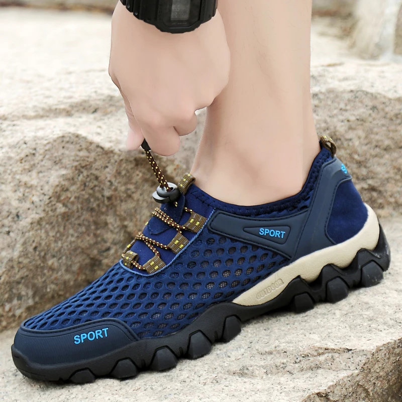 Mens Mesh Hiking Shoes Water Shoe Slip-on Breathable Sports Shoes Anti-Skidding Male Outdoor Sneakers