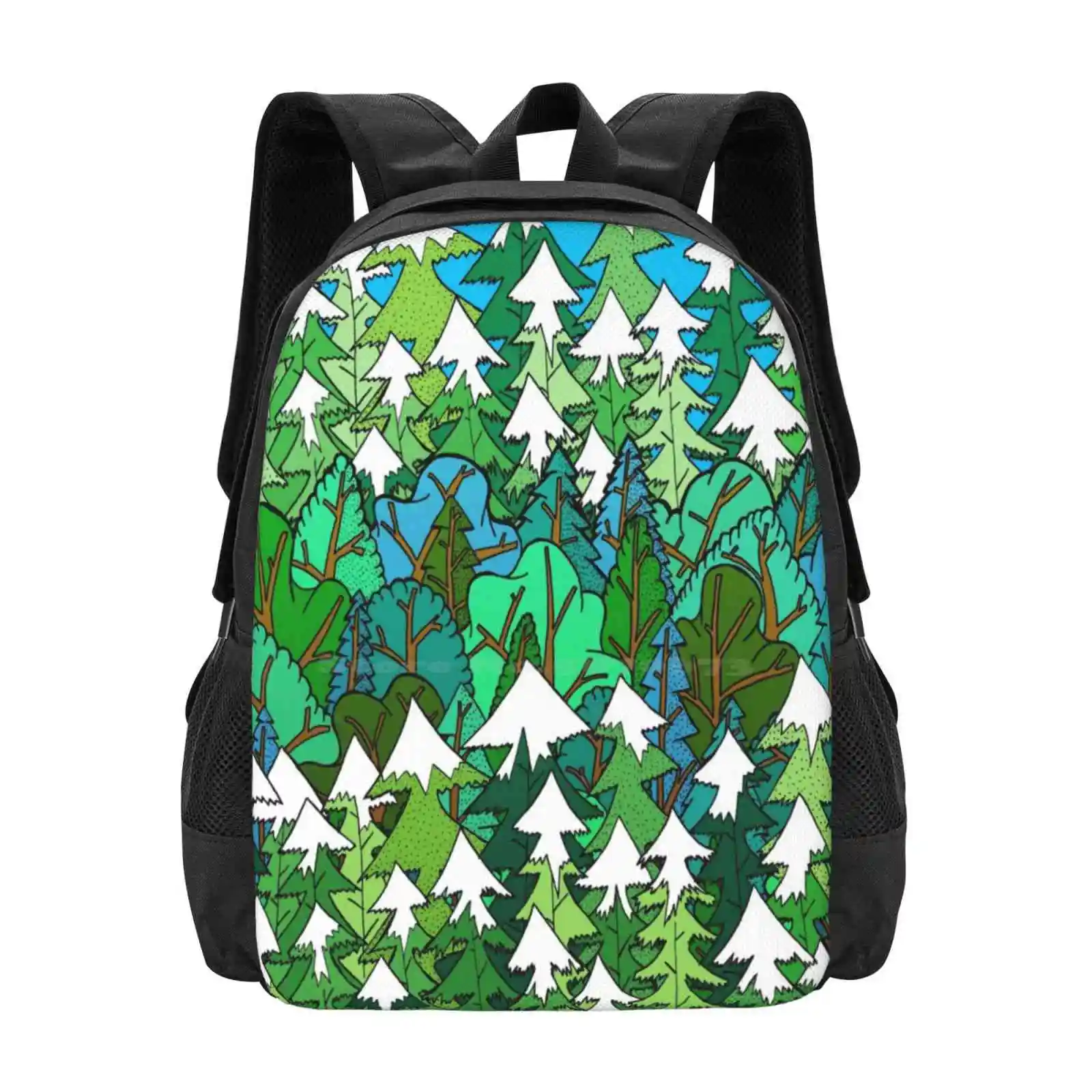 

Winter'S Forest Pattern Design Laptop Travel School Bags Winter Cold Hue Green Leaf Leaves Tree Woodland Forest Pattern Snow