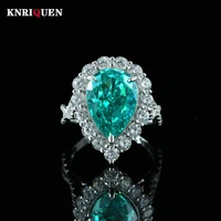 genuine 100 925 sterling silver pear shaped 1014mm 5ct iced cut green paraiba stone ring for women cocktail party fine jewelry