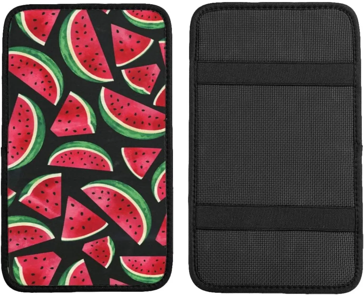 

Auto Center Console Pad Watermelon Pieces on Black Print, Universal Fit Soft Comfort Car Armrest Cover, Fit for Most Sedans, SUV