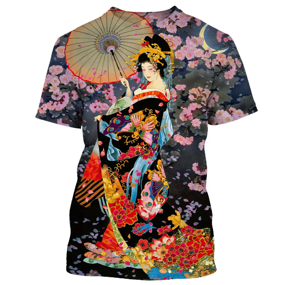 

2023 Summer Fashion Japanese Geisha Samurai T Shirt Men Casual Hip Hop Streetwear 3D Printed Unisex Short Sleeve O-neck Tees