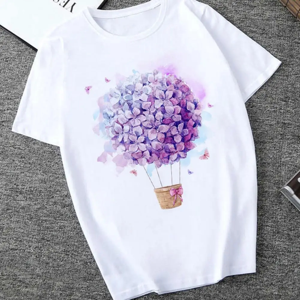 

T-shirt Comfortable Summer T-shirt Hot Air Balloon Pattern Women T-shirt