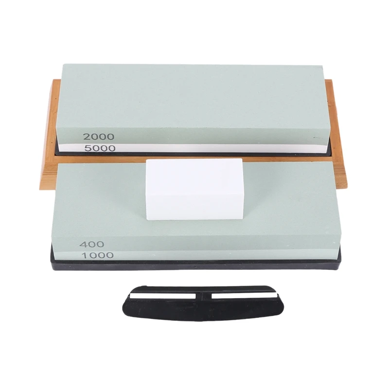 

Knife Sharpening Stone Set 400/1000 2000/5000 Waterstone With Non-Slip Bamboo Base Flattening Stone And Angle Guide