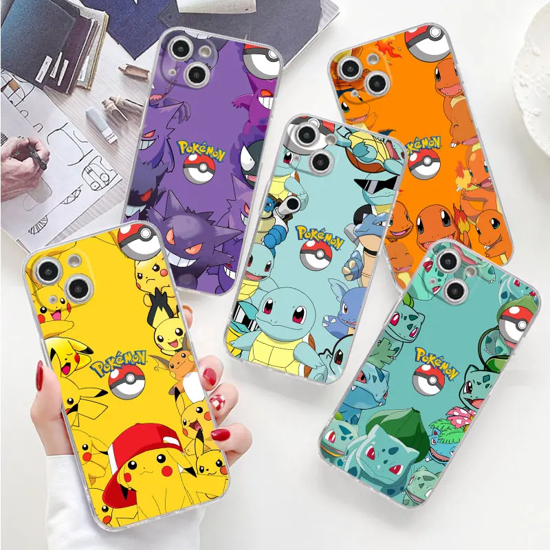 

Clear Case For Apple iPhone 15 14 13 Pro Max 11 12 XR 7 8 Luxury Back Phone Cover TPU Silicone Funda Pokemon Comics Anime Shell