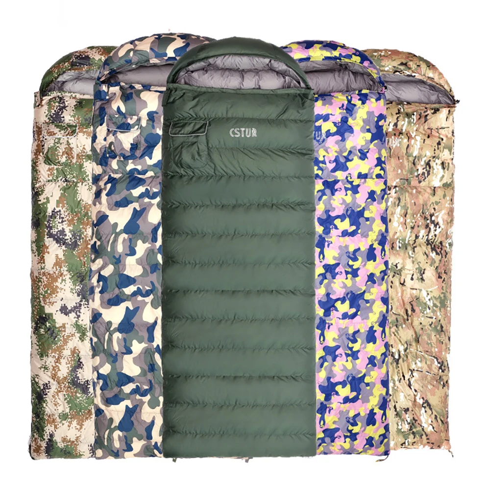 Very Warm White Duck Down Filled Adult Envelope Style Camping Sleeping Bag Fit for Winter Therma 3 Kinds of Thickness Travel