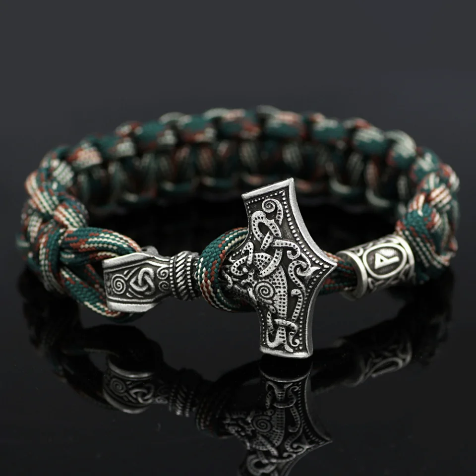 

Classic Vintage Viking Thor's Hammer Valknut Braided Bracelet For Men Fashion Jewelry Gifts Charm Handmade Bracelets Wholesale