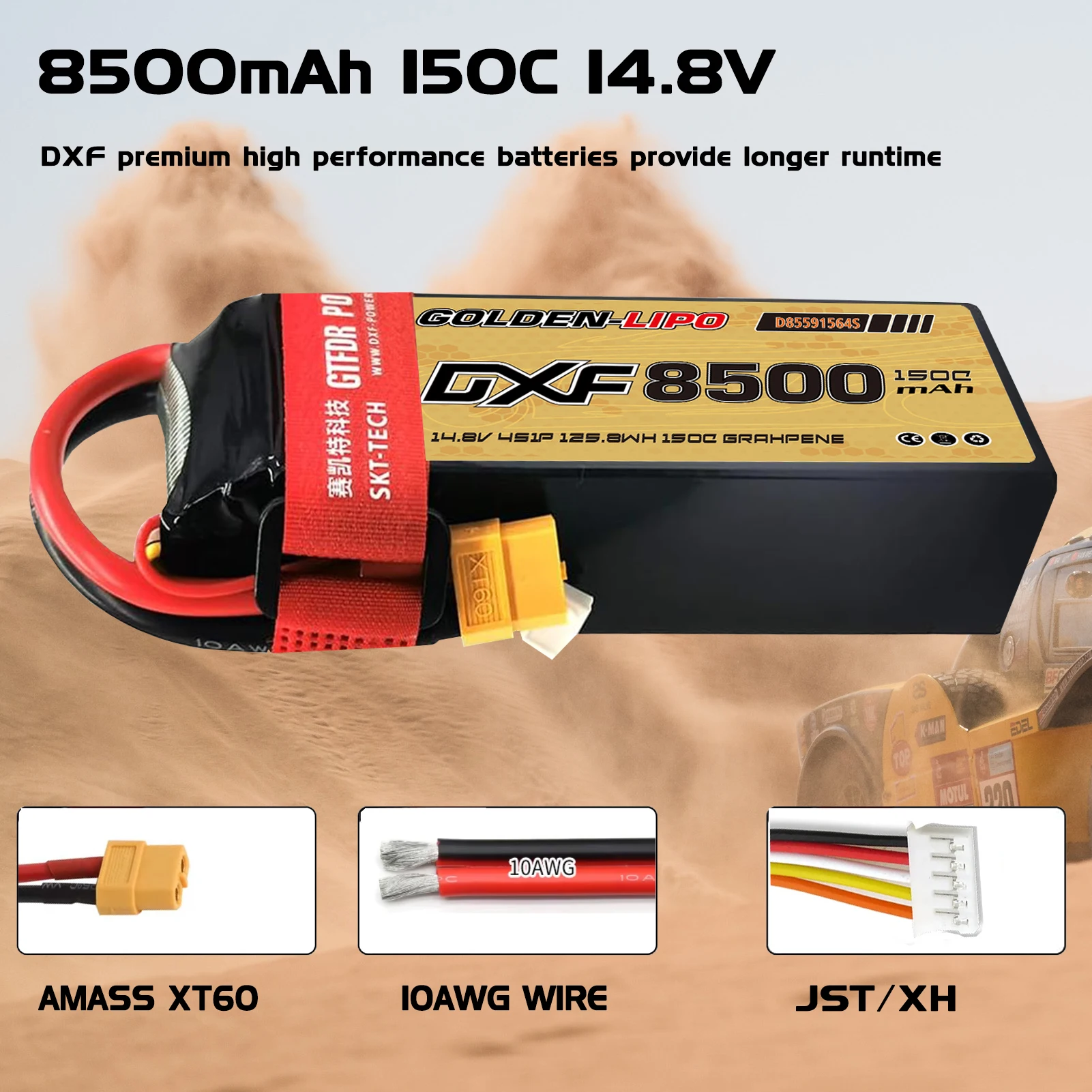 Фото 4S Lipo 15,2 В, 8500 мАч, 9500 мАч, 10000 мАч, 150C DXF, аккумулятор XT60, жесткий чехол, радиоуправляемый автомобиль, багги, трюк, внедорожный автомобиль, лодка, грузовик, самолет №2
