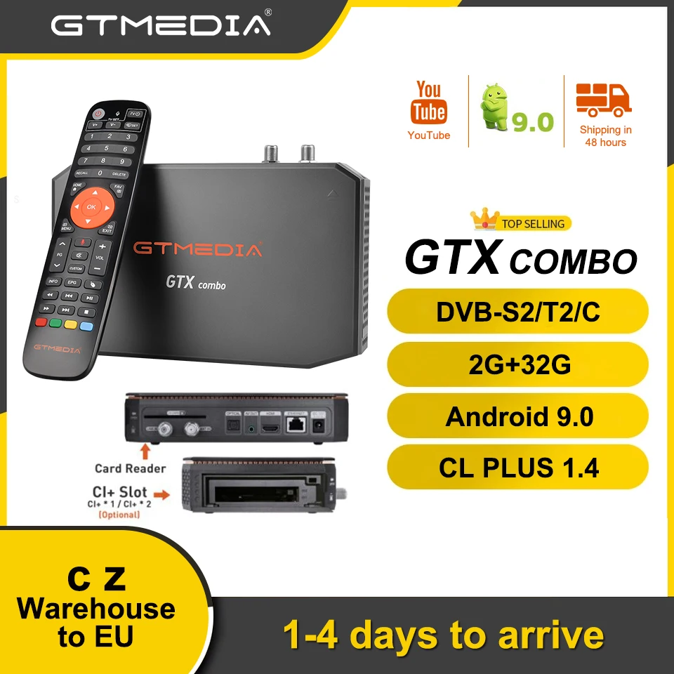 

GTMEDIA GTX COMBO 4K 8K Android 9.0 Satellite Receiver,DVB-S2/T2/C 2G+32G,Support CA CARD CI PLUS 1.4,Built-in Wifi + Bluetooth