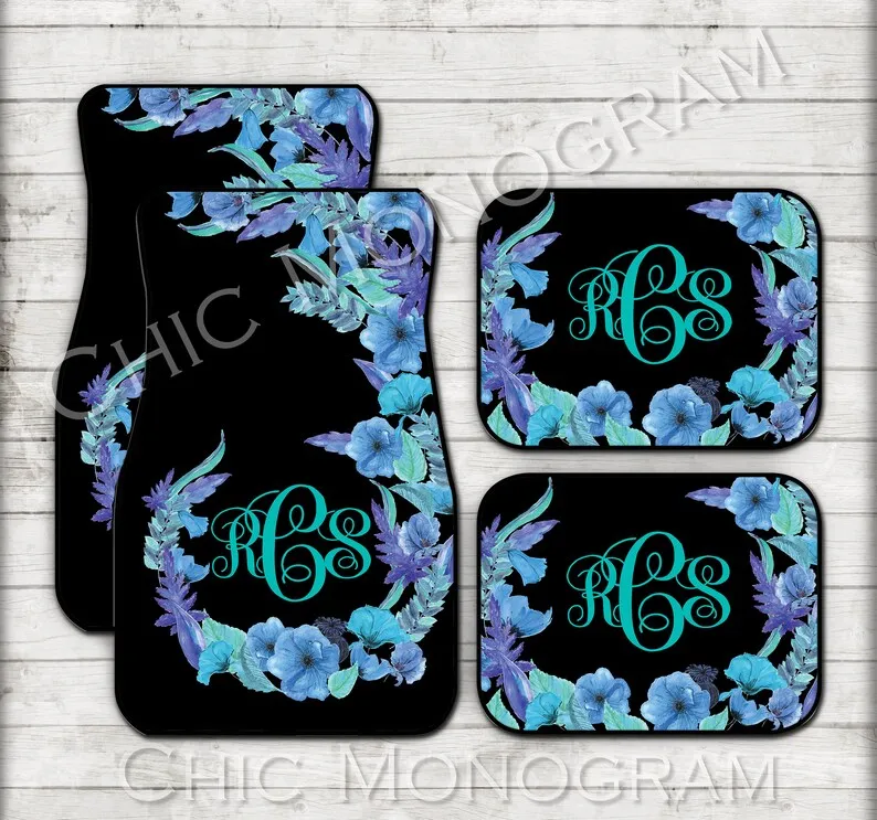

Monogram Car Mats Accessories for Women License Plate Frame for Women Seat Cover Car Steering Wheel Cover for Women Seat Belt Co