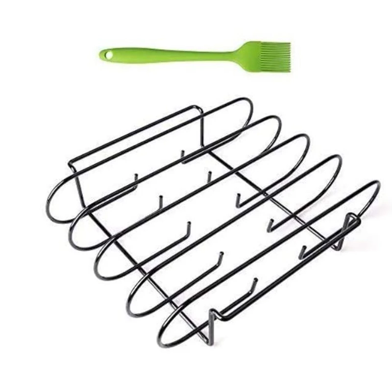 

Non-Stick BBQ Grill,Rib Racks for Smoking,Grill Stand BBQ Rib Holder, Holds 4 Rib for Grilling,with Grill Brush