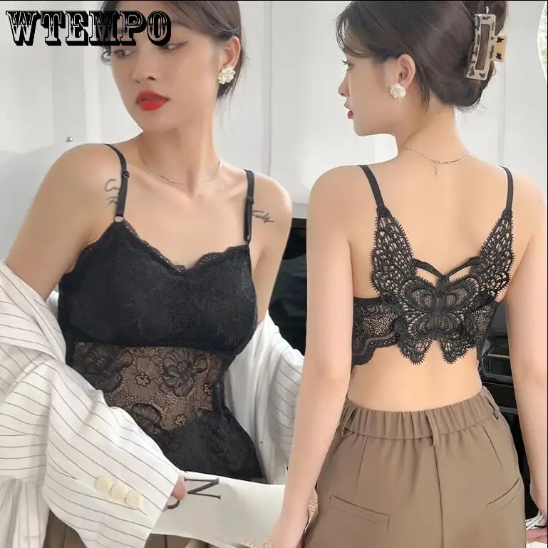 

Женский кружевной топ в форме бабочки с цветочным вырезом без рукавов с V-образным вырезом сексуальный черный или белый топ