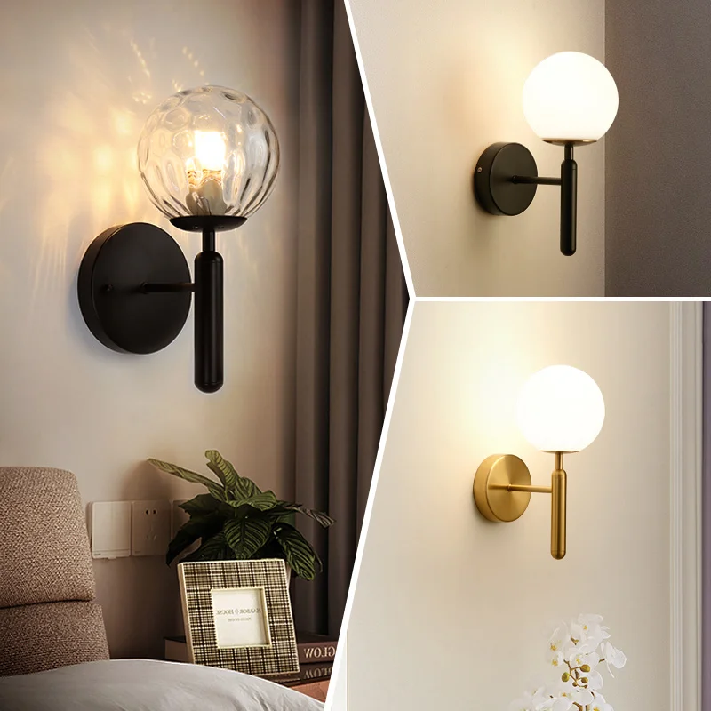

Glass Lampshade Wall Lamp Modern Living Room Bedroom Bedside Wall Sconce Creative Tv Background Wall Corridor Wall Light