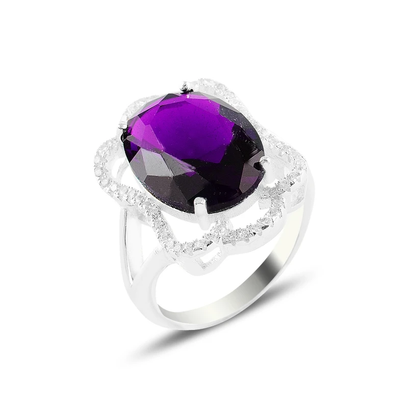 

Серебряное бриллиантовое обручальное кольцо с аметистом