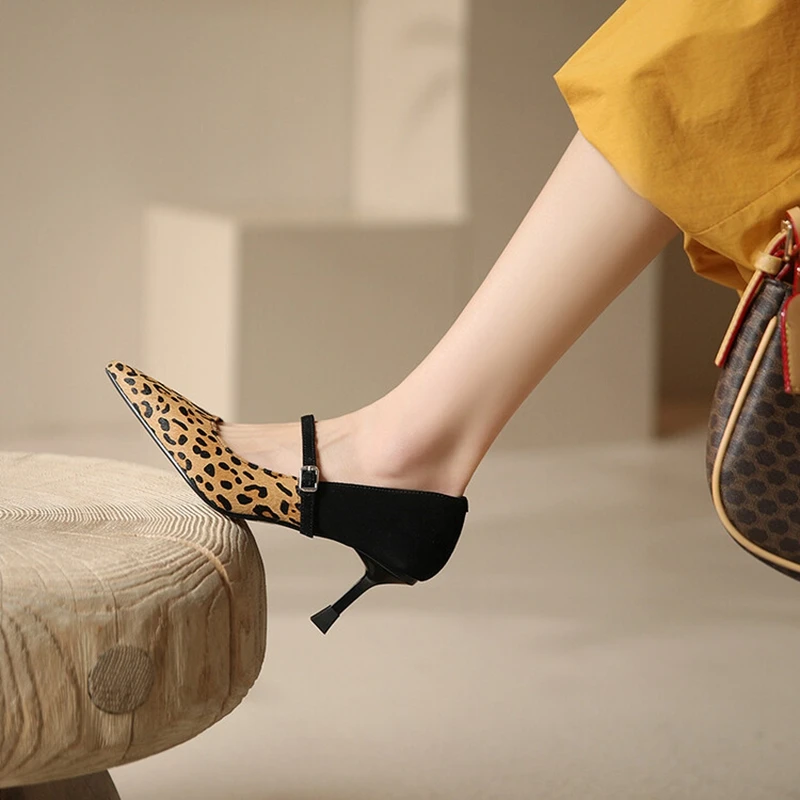 

2022 Summer/Spring Women Shoes Pointed Toe Thin Heel Sandals Chic Shoes Women High Heels Split Leather Shoes Women Party Shoes