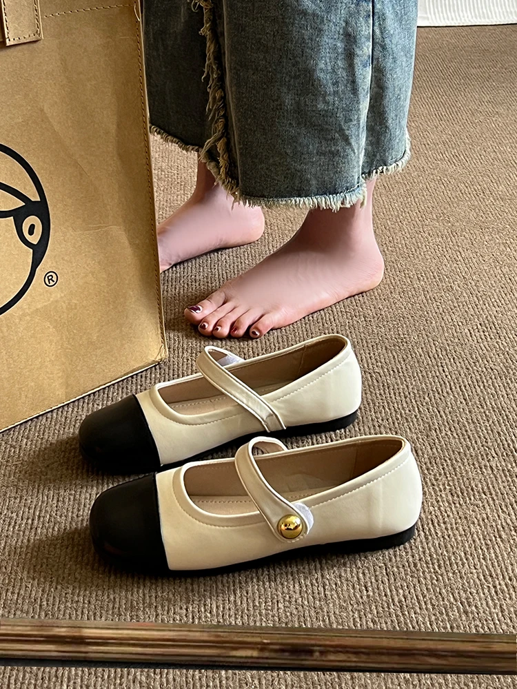 

Casual Woman Shoe Oxfords Round Toe All-Match Female Footwear Leather Retro New Dress Summer PU Basic Rubber Rome Mary Janes Lei