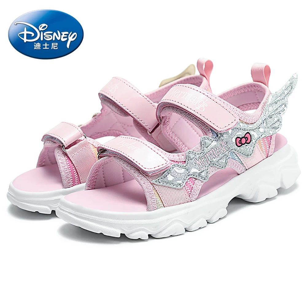 Disney Children's Casual Sandals For Summer Girls Shiny Mermaid Princess Outdoor Shoes Kids Students Fashion Non-slip Sandal New