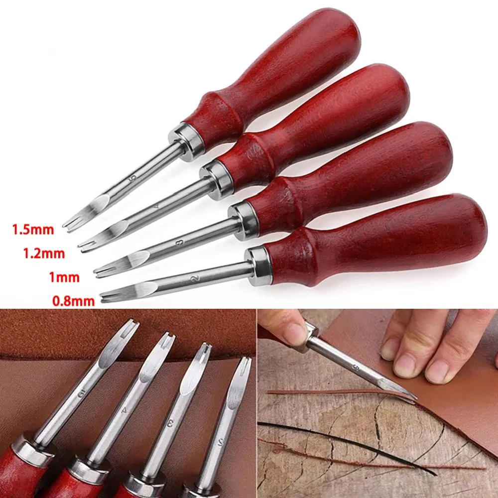 Нож для снятия фаски с кожаной кромки лезвие из стали деревянная ручка