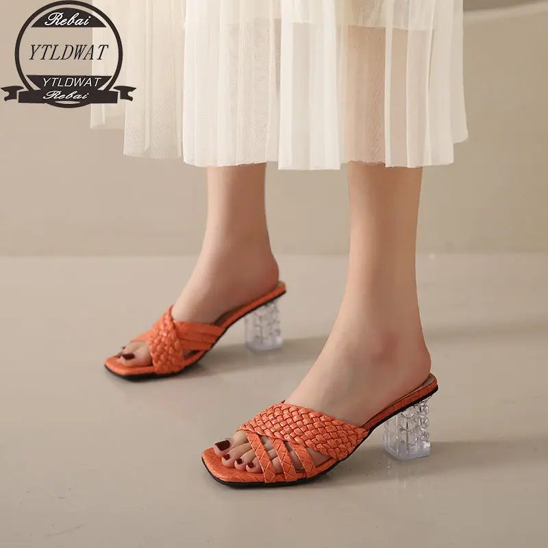 

Шлепанцы Muller женские с открытым носком, повседневные сандалии на каблуке, со стразами, без застежки, летние пикантные пляжные тапочки, размеры 36-43