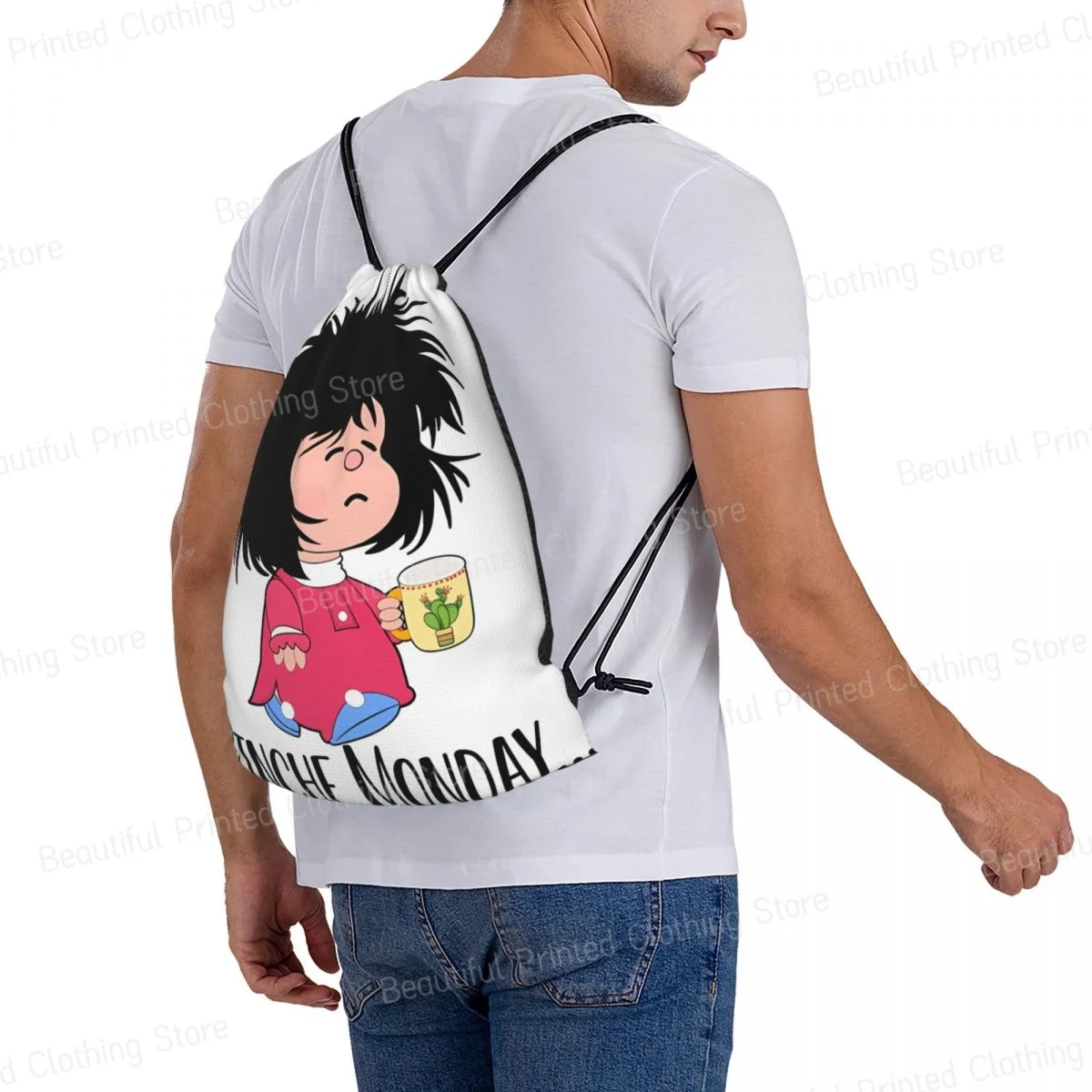 Рюкзак из полиэстера на шнурке сумки Pinche Monday забавная сумка Mafalda для хранения