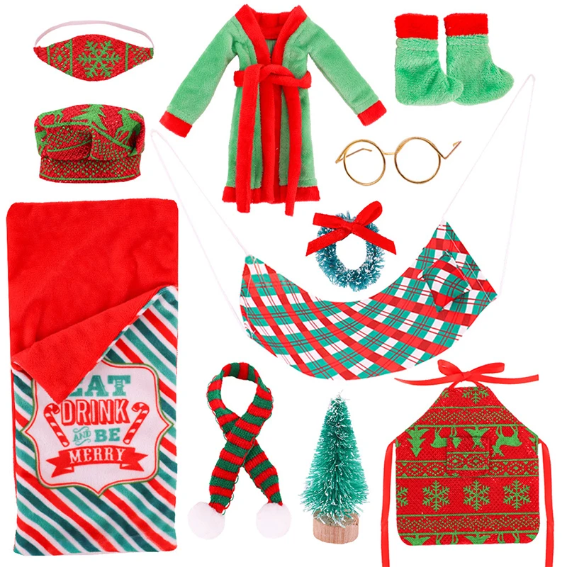 Kawaii Christmas Elf Doll Clothes Cook Hat Apron Pajamas Sleeping Bag Robe Baby Doll Clothes Toy Accessories Birthday Gift