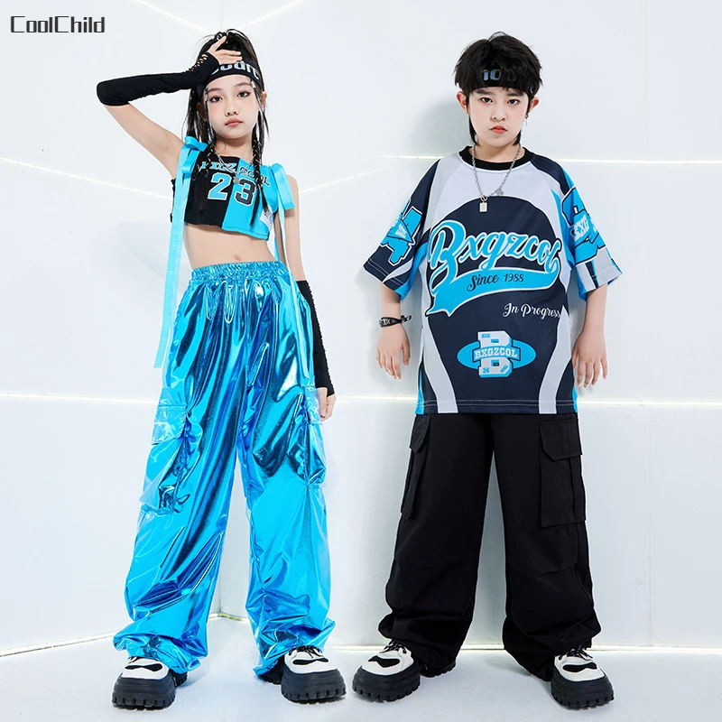 Футболка для мальчиков в стиле хип-хоп блестящие брюки-карго из искусственной