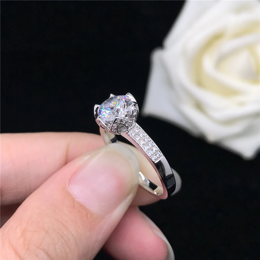 

Solid 18K White Gold AU750 Ring 2CT Natural Moissanite Diamond Engagement Ring for Bride Statement Anniversary Day Gift For Girl