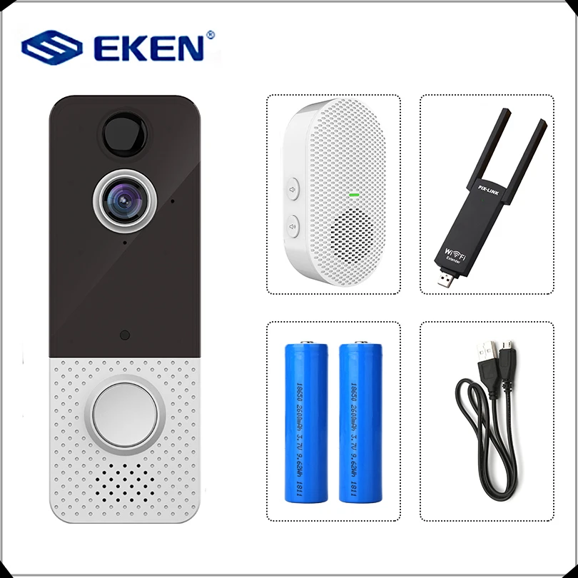 Умный дверной звонок T8 IP 1080P для телефона квартир ИК-сигнализация беспроводная