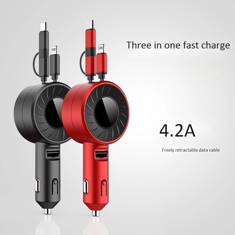 

3 в 1 Автомобильное зарядное устройство для Samsung для IPhone Android Micro-USB Type-C портативный кабель Многофункциональный телескопический кабель