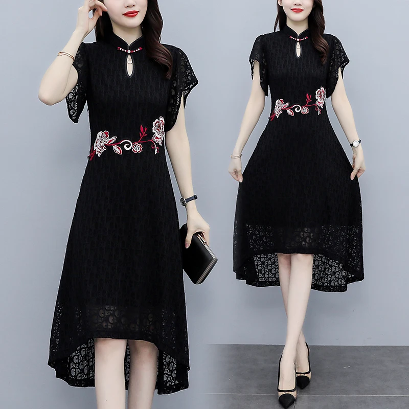 

Элегантное винтажное кружевное платье с вышивкой для женщин, женское тонкое Повседневное платье-трапеция для праздвечерние вания дня рожд...